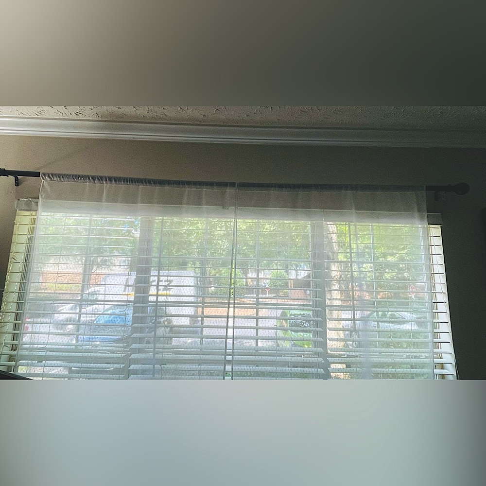 4 white shear curtain with rods